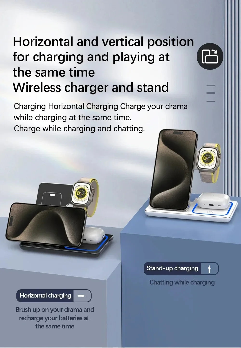 3-in-1 Wireless Charger Stand – 30W Fast Charging for iPhone, Apple Watch & AirPods