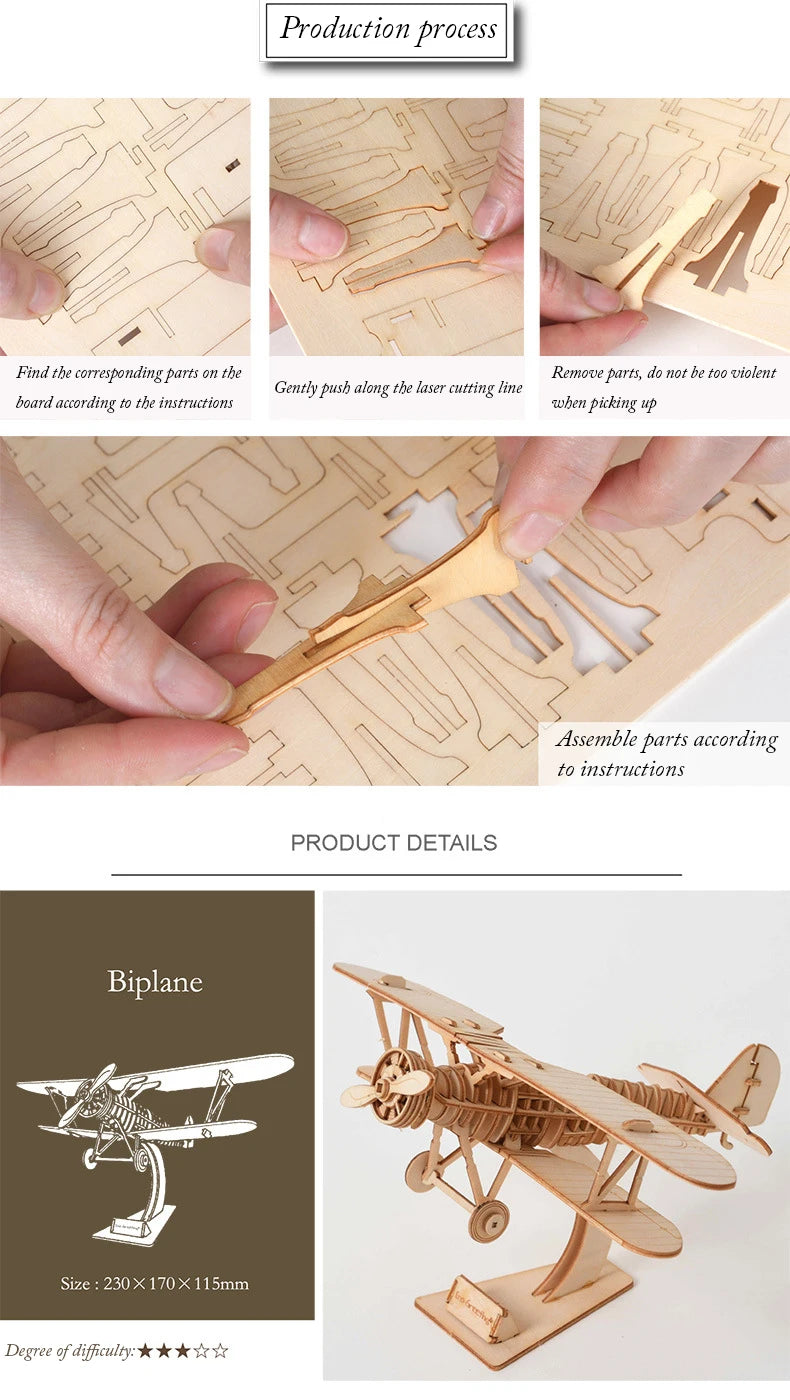 DIY 3D Wooden Puzzle for Assembly Puzzle Laser Cutting Sailing Ship Biplane Steam Locomotive Train Toy DIY Kit for