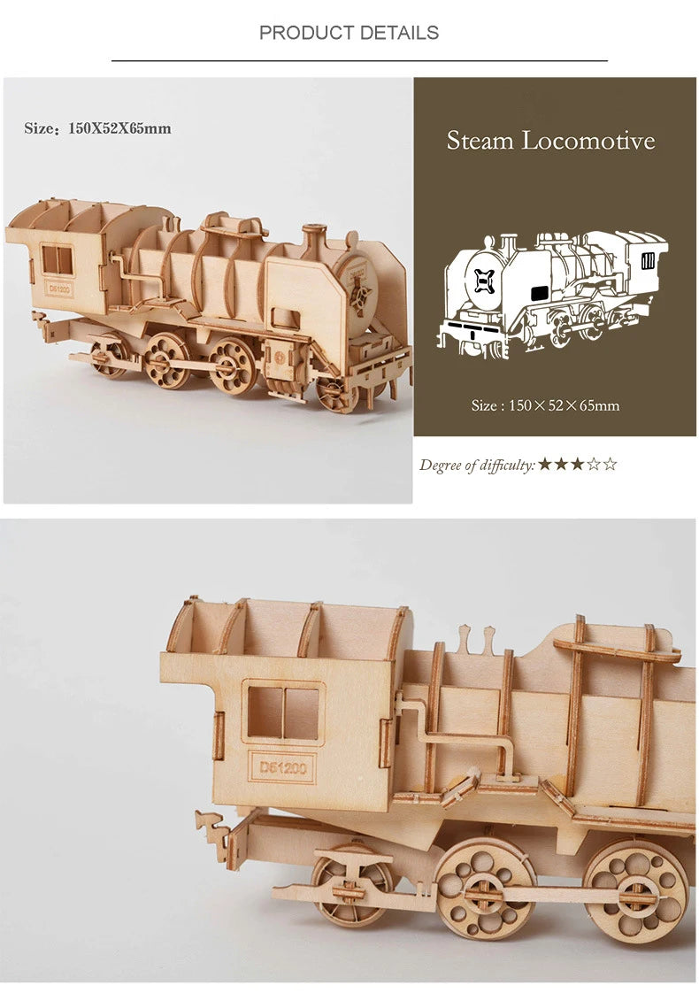 DIY 3D Wooden Puzzle for Assembly Puzzle Laser Cutting Sailing Ship Biplane Steam Locomotive Train Toy DIY Kit for