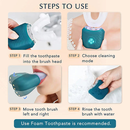 Electric U-Shaped Toothbrush for Adults – 360° Whitening & Gum Care