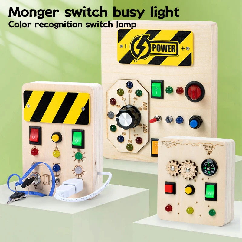 Baby Montessori Busy Board LED Light Switches Control Board Sensory Toys Wooden Busy Board Children Games Kids Puzzle Toys Gifts