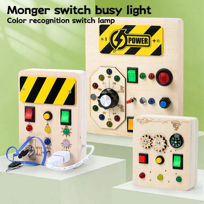 Baby Montessori Busy Board LED Light Switches Control Board Sensory Toys Wooden Busy Board Children Games Kids Puzzle Toys Gifts