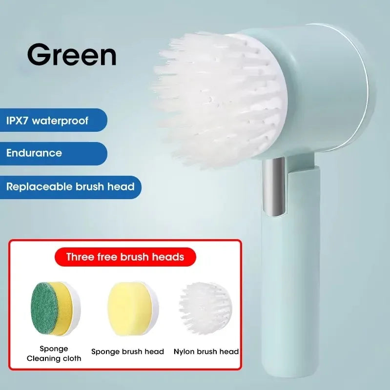 5-in-1 Electric Spin Scrubber with 5 Replaceable Brush Heads