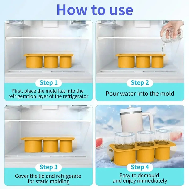 Silicone Ice Cube Mold for Stanley Tumbler – 3-Cube Tray, Reusable & Easy Release