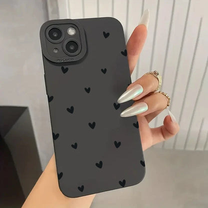 Black Love Heart Phone Case For iPhone 17 16E 16 15 14 11 Pro Max Air 12 13 XS XR X 8 7 Plus SE2 Shockproof Soft Silicone Cover
