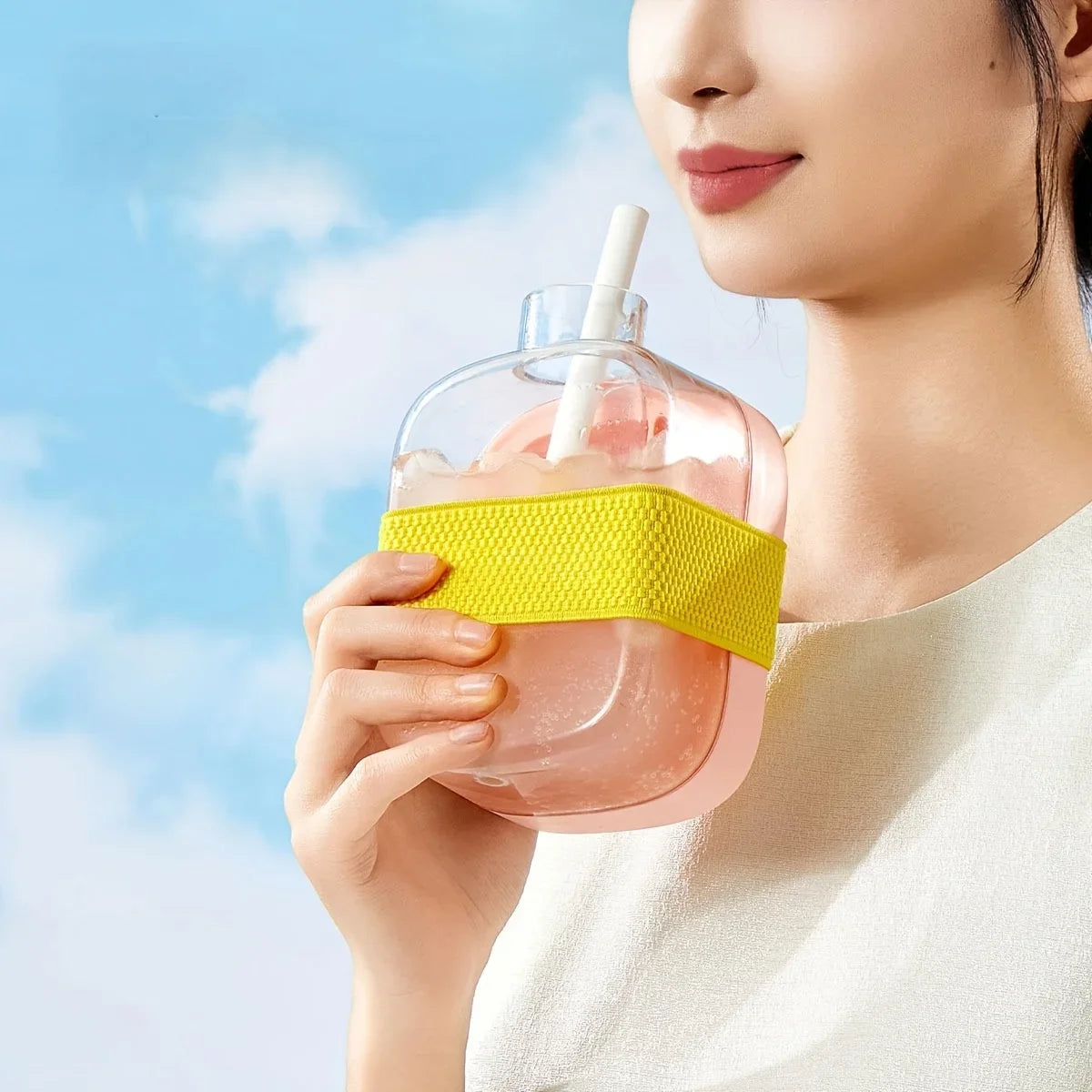 Ice Cube Bottle with Straw – Press & Release Ice Maker