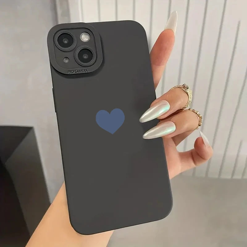 Black Love Heart Phone Case For iPhone 17 16E 16 15 14 11 Pro Max Air 12 13 XS XR X 8 7 Plus SE2 Shockproof Soft Silicone Cover