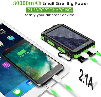 Solar Power Bank 80000mAh – Portable Charger with LED Light for All Smartphones