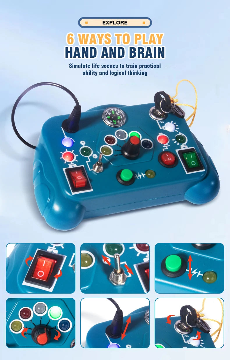 Busy Board Led Lights Switch Sensory Montessori Toys Portable Electric Puzzle Early Educational Puzzle Toy for Toddler Kids Gift