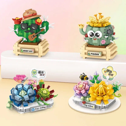 Mini Potted Succulent Flower Building Blocks DIY Cute Bouquet Model Ornaments Adult Children Assembly Toy Boys Girls Gift