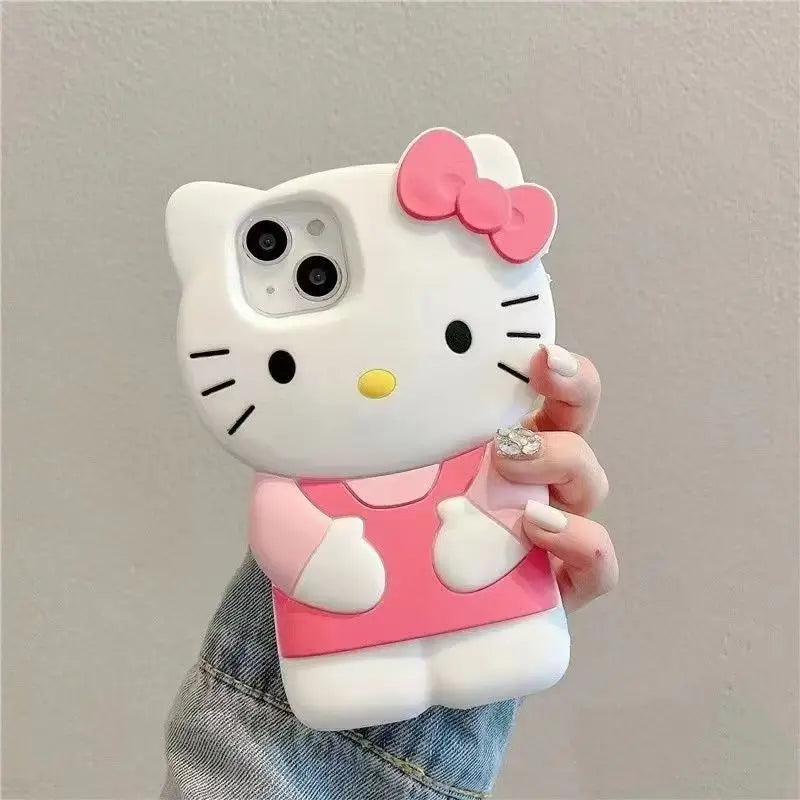 3D Bowknot Kitty Cat Silicone Phone Case – iPhone 4 to 17 Pro Max | Cute Soft Cover