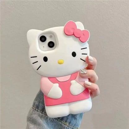 3D Bowknot Kitty Cat Silicone Phone Case – iPhone 4 to 17 Pro Max | Cute Soft Cover