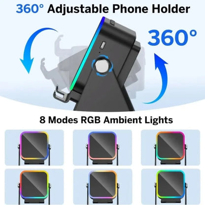 5-in-1 Wireless Induction Speaker & Phone Holder – RGB Lights & HIFI Surround Sound