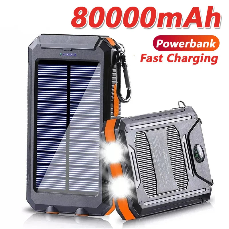 Solar Power Bank 80000mAh – Portable Charger with LED Light for All Smartphones