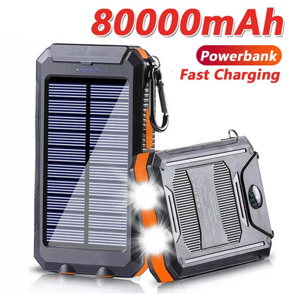 Solar Power Bank 80000mAh – Portable Charger with LED Light for All Smartphones