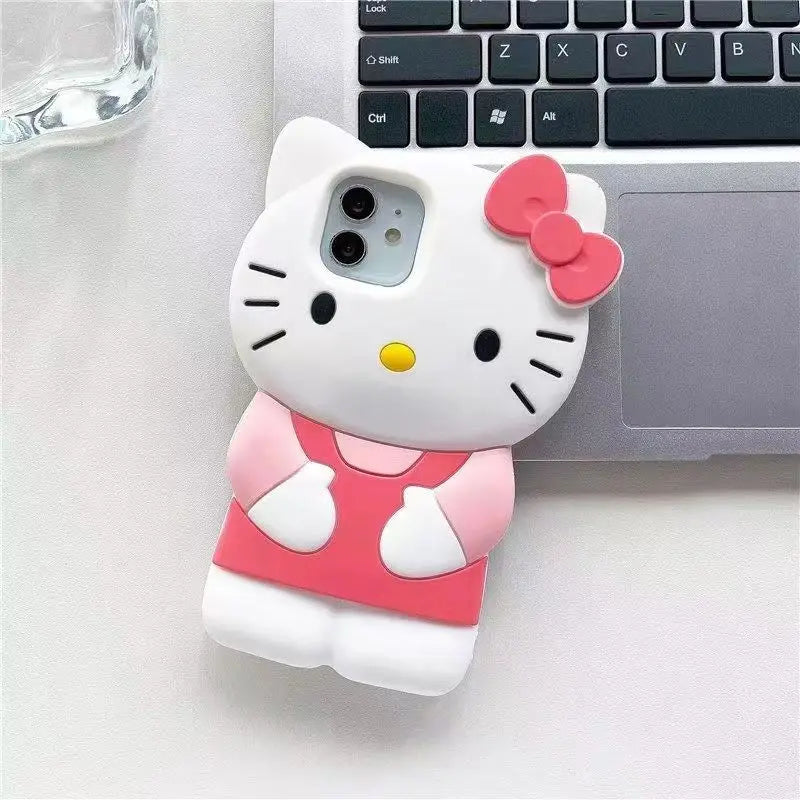 3D Bowknot Kitty Cat Silicone Phone Case – iPhone 4 to 17 Pro Max | Cute Soft Cover
