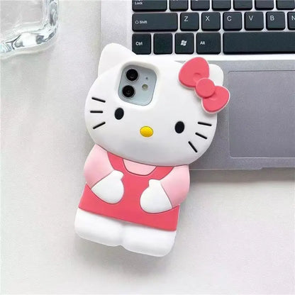 3D Bowknot Kitty Cat Silicone Phone Case – iPhone 4 to 17 Pro Max | Cute Soft Cover