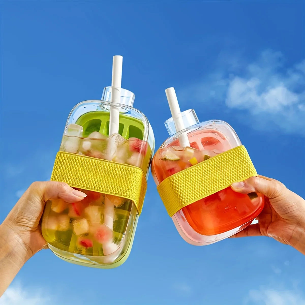 Ice Cube Bottle with Straw – Press & Release Ice Maker