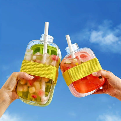 Ice Cube Bottle with Straw – Press & Release Ice Maker