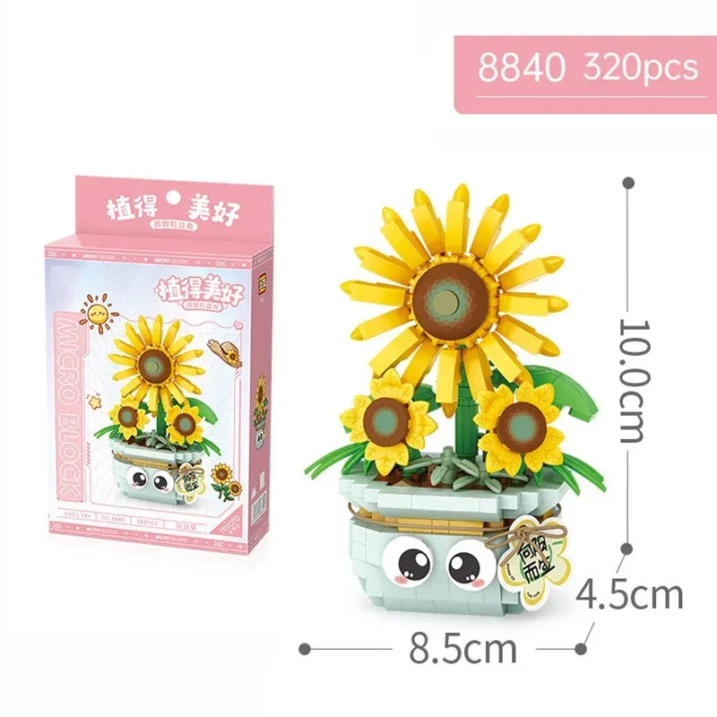 Mini Potted Succulent Flower Building Blocks DIY Cute Bouquet Model Ornaments Adult Children Assembly Toy Boys Girls Gift