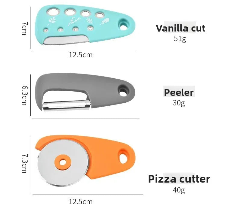 Kitchen Gadget Set – 6-Piece Pizza Knife, Vanilla Cutter, Bottle Opener, Shredder & Garlic Grinder
