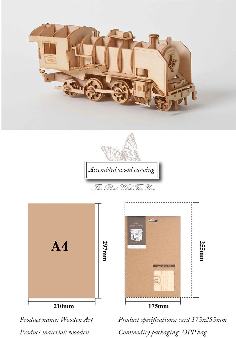 DIY 3D Wooden Puzzle for Assembly Puzzle Laser Cutting Sailing Ship Biplane Steam Locomotive Train Toy DIY Kit for
