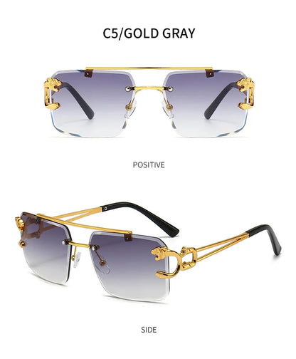 KAMMPT Vintage Rimless Sunglasses – UV400 Gradient Square Shades for Men & Women