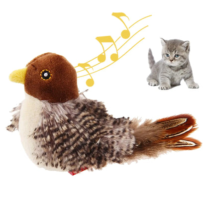 Interactive Cat Toys Flying Bird Cat Toy Flapping Wings Sparrow Catnip Toys Simulated Chirping Bird Plush Toy Pet Cat Toy