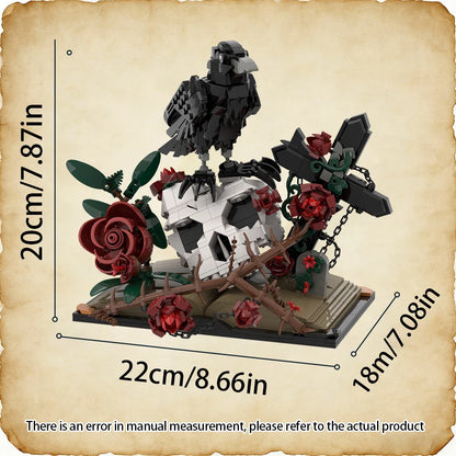 Raven Skull Roses Flower Building Blocks Set , Skull Planter Botanical CollectionKit for Adult, Gift for Christmas, GothicHorror