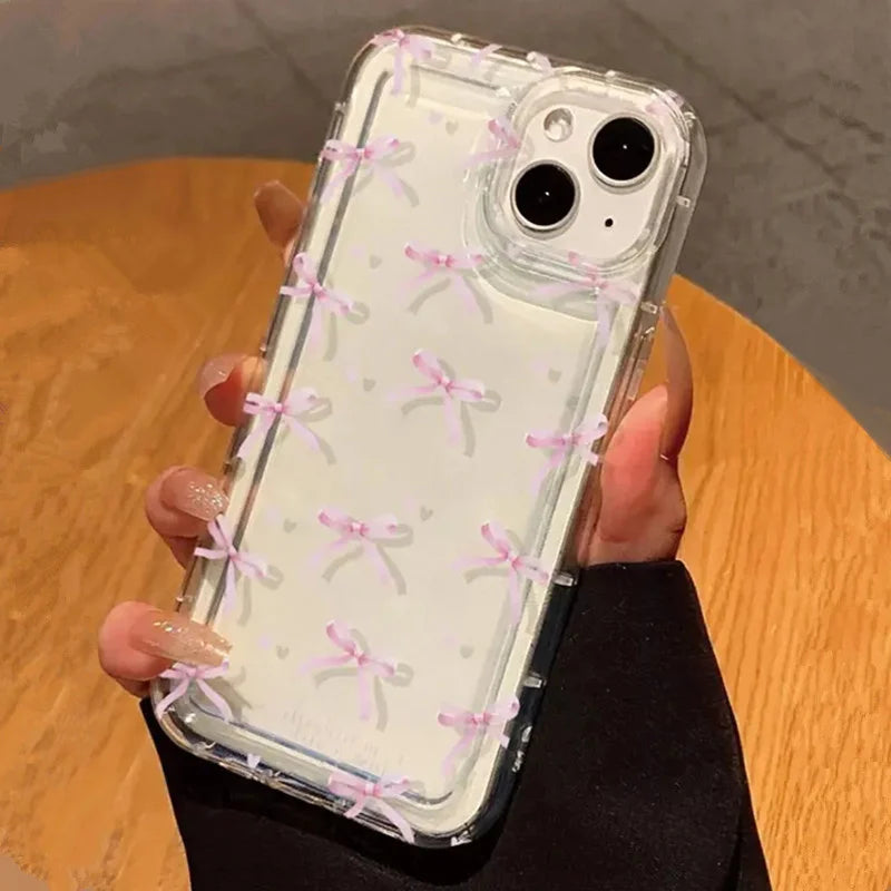 Cute Pink Heart Bow Clear Phone Case – Soft TPU, Shockproof & Lightweight | iPhone 11 to 17 Pro Max, Air, Mini, 16E