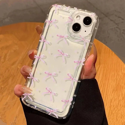 Cute Pink Heart Bow Clear Phone Case – Soft TPU, Shockproof & Lightweight | iPhone 11 to 17 Pro Max, Air, Mini, 16E