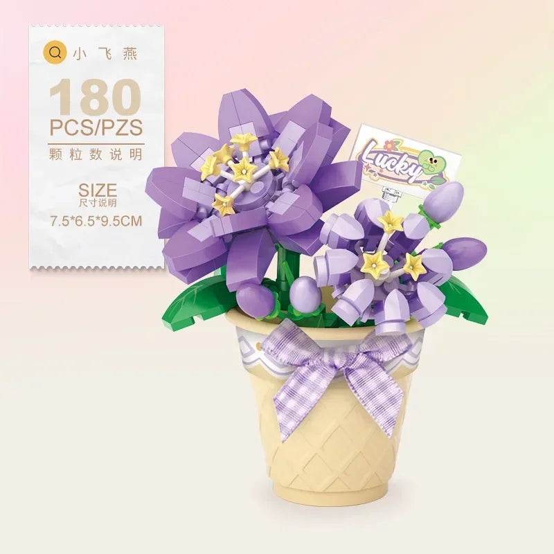 Mini Potted Succulent Flower Building Blocks DIY Cute Bouquet Model Ornaments Adult Children Assembly Toy Boys Girls Gift