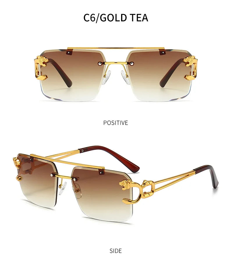 KAMMPT Vintage Rimless Sunglasses – UV400 Gradient Square Shades for Men & Women
