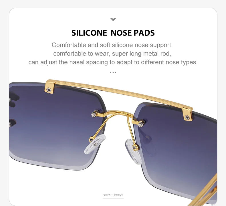 Fashion Metal Leopard Rimless Sunglasses – UV400 Double Bridge Gradient Shades for Men & Women