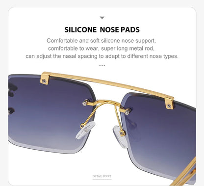 Fashion Metal Leopard Rimless Sunglasses – UV400 Double Bridge Gradient Shades for Men & Women