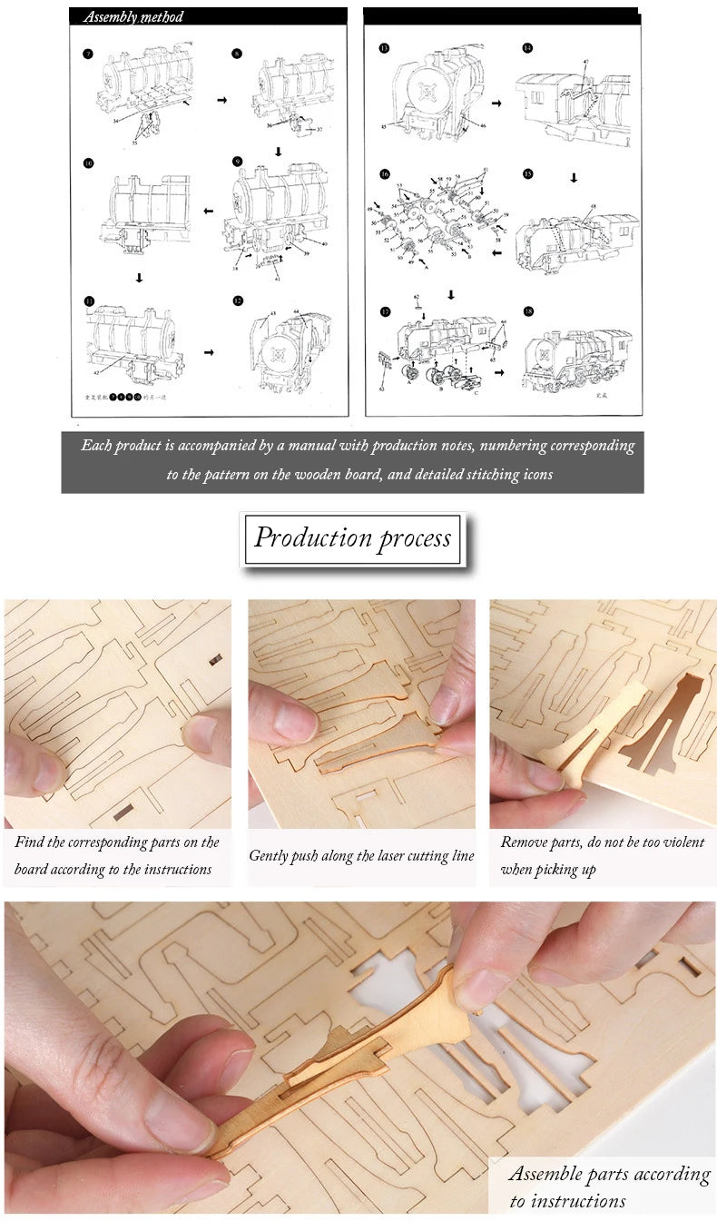 DIY 3D Wooden Puzzle for Assembly Puzzle Laser Cutting Sailing Ship Biplane Steam Locomotive Train Toy DIY Kit for