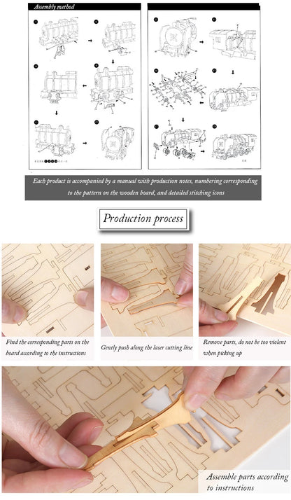 DIY 3D Wooden Puzzle for Assembly Puzzle Laser Cutting Sailing Ship Biplane Steam Locomotive Train Toy DIY Kit for