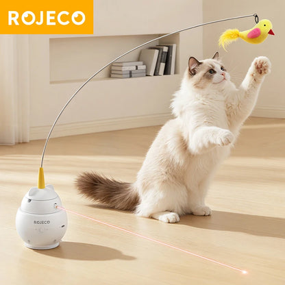 ROJECO 2-in-1 Automatic Laser & Feather Cat Toy | Electric Interactive Kitten Toy