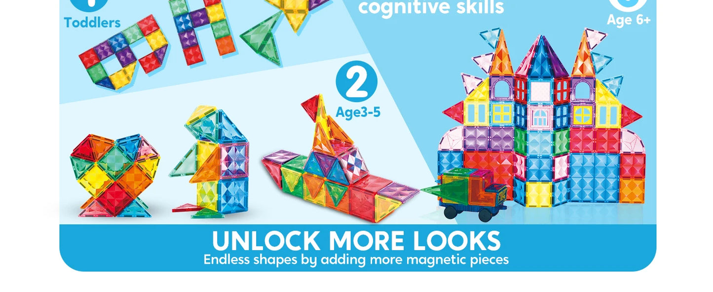JOYFY 66PCS Magnetic Building Tiles Toys Durable and Creative STEM Building for Kids Aged 3-8 Educational Montessori Toys Gift