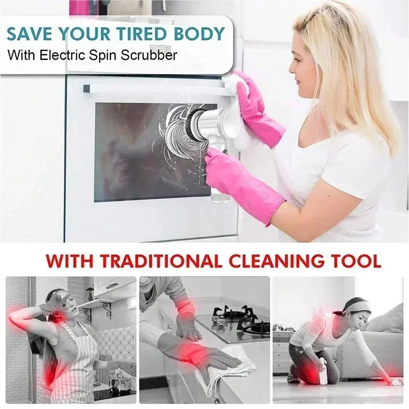 5-in-1 Electric Spin Scrubber with 5 Replaceable Brush Heads