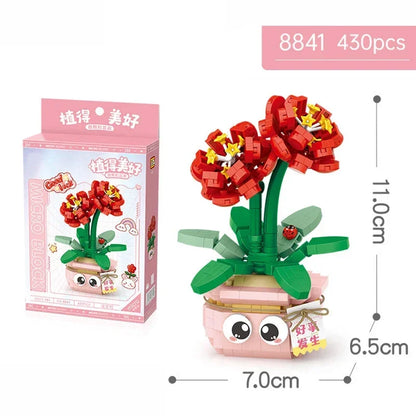 Mini Potted Succulent Flower Building Blocks DIY Cute Bouquet Model Ornaments Adult Children Assembly Toy Boys Girls Gift