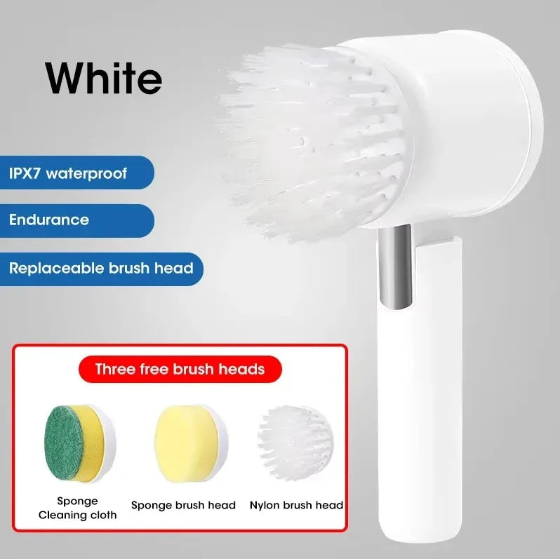 5-in-1 Electric Spin Scrubber with 5 Replaceable Brush Heads