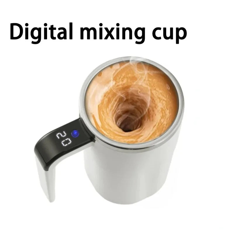 380ML Electric Self Stirring Mug Rechargeable Stainless Steel Automatic Mixing Cup with Magnetic Spinner for Coffee Milk Tea