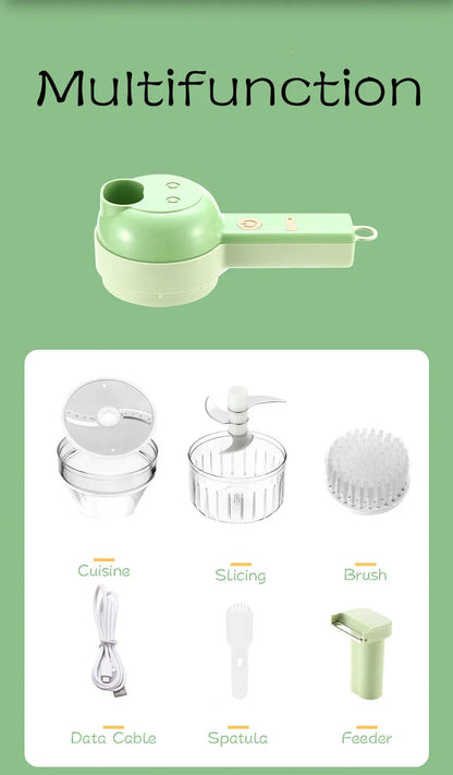 4-in-1 Electric Vegetable Cutter Set – Wireless Chopper, Grinder, Masher & Peeler