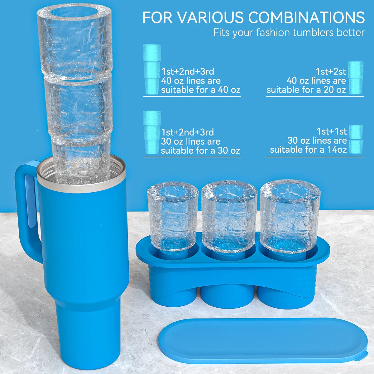Cylinder Ice Cube Tray for Stanley Cup – Silicone Mold with Lid & Stanley Accessories