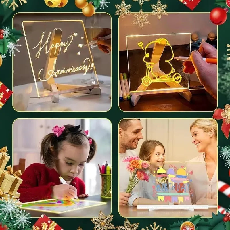 LED Drawing Board Acrylic Message Board Erasable USB Drawing Board Birthday Gift Advertising for Creative Activities with Stand
