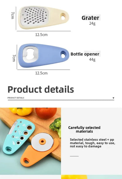 Kitchen Gadget Set – 6-Piece Pizza Knife, Vanilla Cutter, Bottle Opener, Shredder & Garlic Grinder