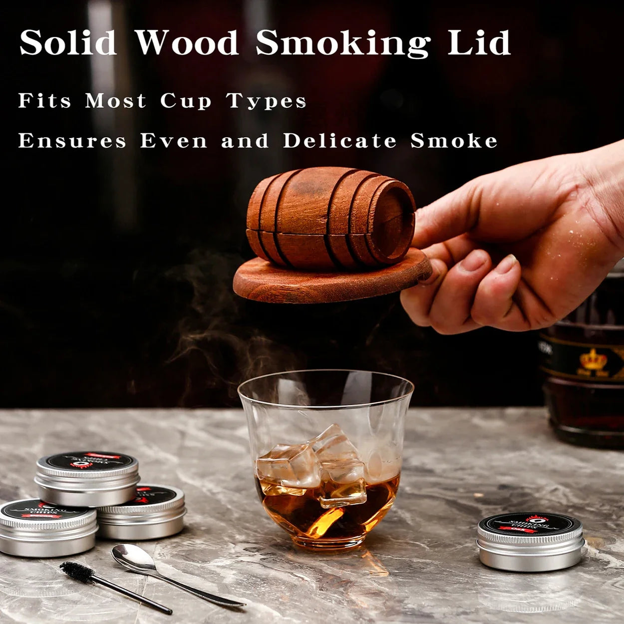 Whiskey Smoker Kit With 4 Flavors Wood Chips Wooden Barrel Design Infuser For Old Fashioned Bourbon Perfect Holiday Gift For Men