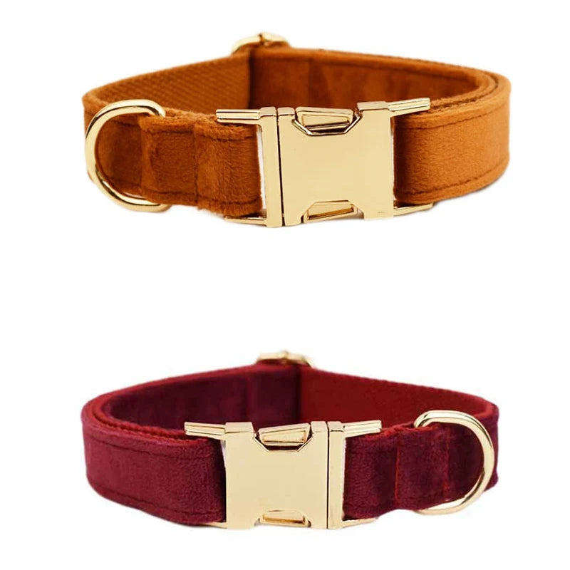 Personalised Velvet Dog Collar – Custom Engraved Name & ID Tag | Adjustable XS–XL