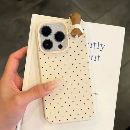 Korea Lovely Polka Dot 3D Cat Phone Case – iPhone 17 16 15 14 13 12 Series
